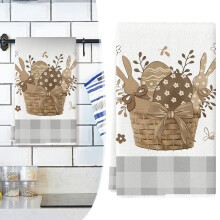 Torchons de cuisine de Pâques 40 x 60 cm, motif poussins jaunes et panier d'œufs, torchons champêtres, torchons de cuisine – Parfaits pour