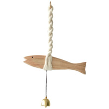 Sculpture de poisson en bois sur le thème de la plage marine, avec clochette, carillon de porte en forme de poisson, sculpture murale nautique