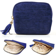 Mini Travel Jewelry Bag with Zipper – Portable Velvet Organizer for Earrings, Rings, Bracelets – Gift for Women (Blue)