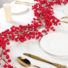 Guirlande de Noël extra-longue en rotin - Décoration murale en vigne avec baies artificielles, pour cheminée ou couronne de Noël - Réutilisable