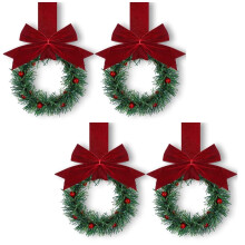 Conjunto de 4 Guirlandas de Natal para Armário de Cozinha com Fita, Mini Guirlanda de Natal, Guirlanda Pequena de Folhagem para Cozinha, Porta de