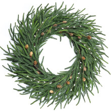 Guirlanda artificial de pinheiro Bootesun de 56 cm com toque realista e frutinhas brancas – Guirlanda verde artificial para porta de entrada,