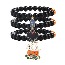 Halloween Stackable Beaded Stretch Bracelets, Bohemian Bracelets for Women, Stretch Multilayer Colorful Beads Bracelet with Charm Jewelry