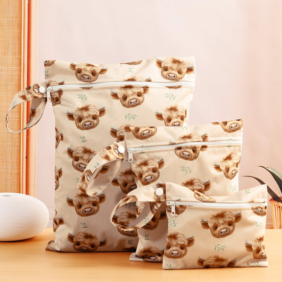 3pcs Waterproof Cloth Diaper Wet/Dry Bags, Reusable, 2 Zippered Pockets, for Travel, Beach, Pool, Daycare, Swimsuits & Wet Clothes