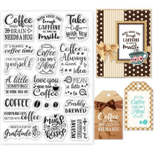 1 vel transparante koffiestempels voor scrapbooking met koffieboon- en zegenteksten. Transparante siliconen stempels voor het maken van kaarten,