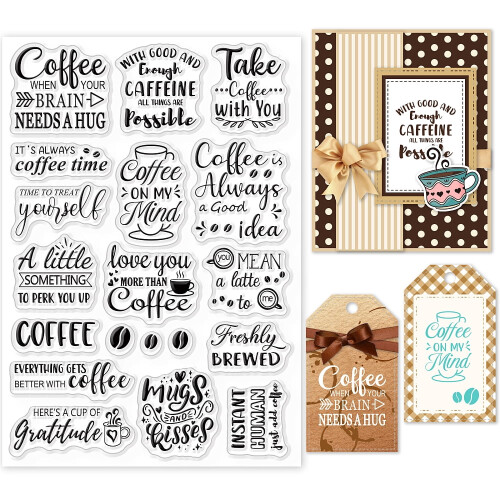 1 φύλλο καφέ διαφανείς σφραγίδες για scrapbooking, λέξεις ευλογίας κόκκων καφέ,