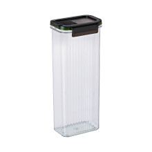 Boîte de rangement de cuisine grise hermétique avec couvercle pour farine et en-cas, empilable, pour la conservation des aliments secs.