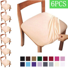 Stoelhoezen voor eetkamerstoelen, set van 6, elastische jacquard, afneembare en wasbare stoelhoezen, beschermhoezen voor keukenstoelen - beige