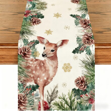 Chemin de table de Noël Arbres et Flocons de Neige 13 x 72 pouces, Décoration de fêtes d'hiver pour intérieur/extérieur, Polyester, Convient