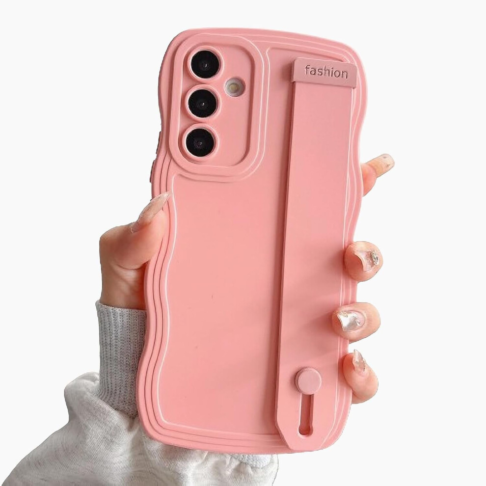 Phone Case With Wrist Strap & Kickstand For Samsung Galaxy S23 Fe Â Curly Wave Frame, Soft Camera Protection Pink 9377112529455