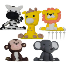 5pcs Jungle Animal Cake Toppers—Elephants, Giraffes, Lions, Monkeys—Birthday Party Decor, Compatible with All Cakes