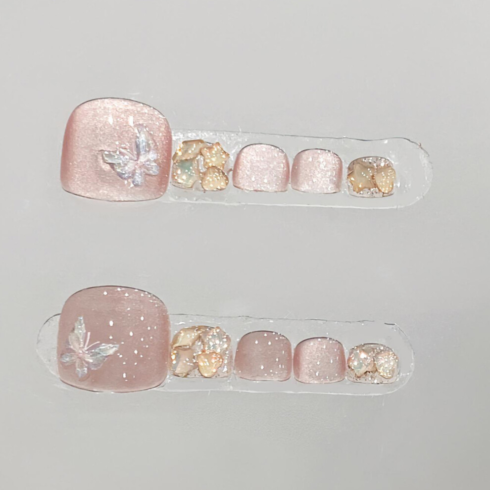 Penghui-Toys (S) 10Pcs Pink Cat Eyes Press On Toenails Ultra-Flexible Long Lasting Fake Nails For Manicure Lovers And Beauty Bloggers