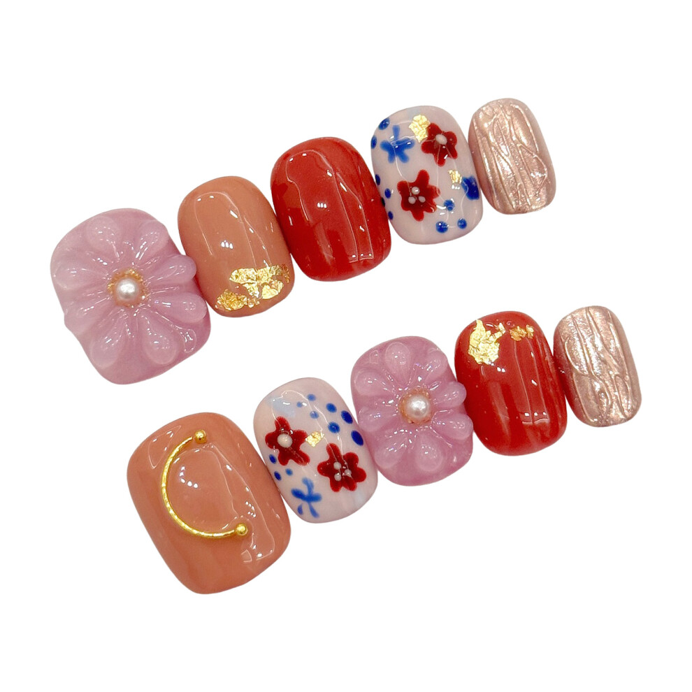 Phui-Pet-Supplies (Xs) 10Pcs Floral False Nails - Sweet & Reusable