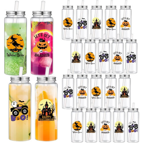 Συσκευασία 24 τεμαχίων πλαστικά ποτήρια Halloween των 17oz με καπάκια και καλαμάκια