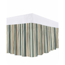 Fustă de pat Queen cu dungi verticale, model boho, lungime 40 cm, verde și bej, rezistentă la șifonare și decolorare, elastic reglabil,