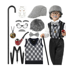 Kinder-Schulkleidung für Jungen: Set mit Hut, Brille und Weste im Stil eines alten Mannes (100 Tage Schule)