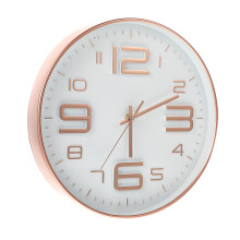 3D Round Wall Clock – Silent, Glass Face, White/Rose Gold