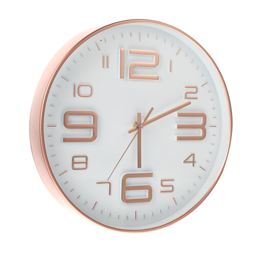3D Round Wall Clock – Silent, Glass Face, White/Rose Gold