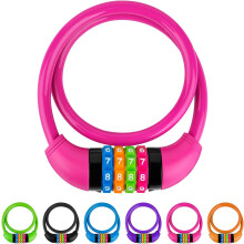 Lacăt de bicicletă cu cablu, combinație resetabilă cu 4 cifre, cap din aliaj, 60 cm x 1/2 in, roz-roșu – Compatibil cu bicicletele pentru copii