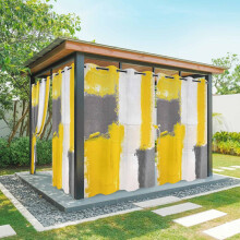 Abstract Street Art Outdoor Curtains, Waterproof, Gary Yellow Stitching, Grommet Top, 54x108in, for Patio/Porch/Gazebo/Garden/Pergola, 1 Panel