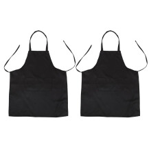 2 Avental de Cozinha Unissex com 2 Bolsos, Preto, Tamanho Único Médio, 2 Avental de Cozinha com Babador, Tamanho Único, Preto
