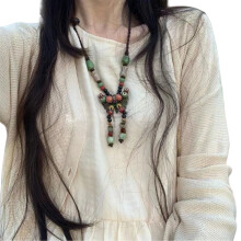 Vlinder keramische ketting met verstelbaar katoenen koord, vintage stijl
