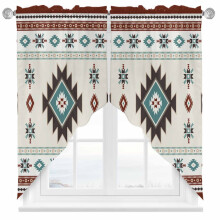 Azték stílusú függöny karnis, piros, délnyugati bohém stílusú ablakkarnis konyhába, fürdőszobába, hálószobába – 90x115 cm, standard