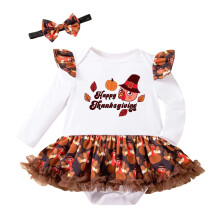 Thanksgiving Infants Baby Girls Bodysuits Long Sleeve Turkey Printed Onesie With Hair Toddler Girls Onesies Stylish 6-9 Months