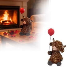Valentines Day Highland Cow with Red Balloon Decorations Resin Animal Figurines Indoor Collectible Gifts Cute Holiday Decor for Table Home Decors