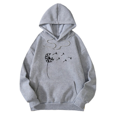 Sudadera con capucha para mujer con estampado de diente de león, corte holgado y extragrande.