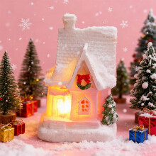 Casas navideñas iluminadas con LED, decoración de escritorio a pilas, 1,97 x 1,8 x 2,9", compatible con la escena de pueblo navideño.