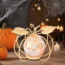 Portacandele a forma di zucca in ferro battuto, decorazione autunnale in stile Art Déco.