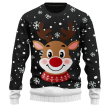 Christmas Reindeer Print Knit Sweater Mens Loose Fit Long Sleeve Crewneck Holiday Knitting Pullover Xmas Festive Leisure Jumper Tops