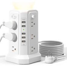 Power Strip Tower with 5 Ports, Night Light & 12 AC Outlets, 10FT Cord, Overload Protection – White