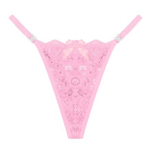 See Through Flower Lace Thongs Panties Nightclub Briefs T-Back Underwear Low Waist Bowknot G-String for Women Lingerie