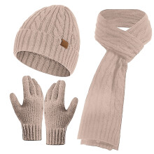 Unisex Winter Knit Set, Fleece Lined Cuffed Beanie, Matching Scarf & Gloves, 3-Piece Thickened Winter Set, Warm Cold Weather Accessories C