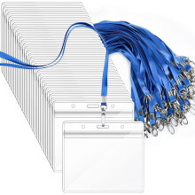 50-Pack Blue Lanyards with ID Holder & Clear Waterproof Name Tags – Compatible with Standard Badge Holders