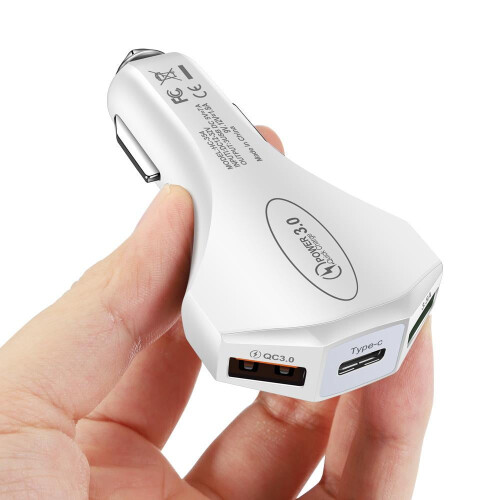 Adaptor încărcător auto rapid cu 3 porturi USB, port tip C, pentru Android, compatibil cu iPhone