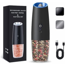 Moulin à sel et poivre électrique rechargeable, moulin à sel et poivre électrique à gravité, finesse de mouture réglable, lumière LED, 1