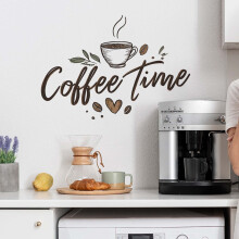 Vægklistermærke med slogan til kaffekopper, 29x40 cm aftageligt vinylklistermærke til café, hjem og kontor | Julekransvinduedekoration |