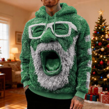 Flanellen hoodie, warme wintertrui met fleecevoering, zacht en comfortabel, casual streetwear top met voorzak, groen, XXXL