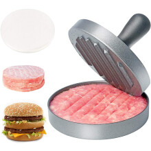 Presse à hamburgers, en acier inoxydable de qualité alimentaire avec poignée en ABS, antiadhésive, 11 cm, 40 feuilles de papier à hamburger