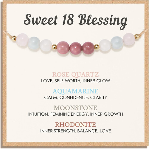 Βραχιόλι Sweet16 με φυσικό ροζ χαλαζία, γαλαζοπράσινο,