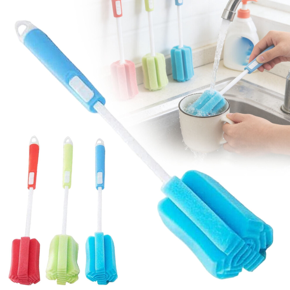 Bottle Cleaning Brush - Sponge Cleaning Brush, 3 Pack Foam Sponge Brush With Adjustable Long Handle For Cleaning Baby Bottles, Glasses And Cups