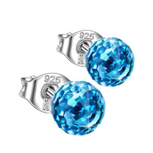 Earrings Silver Colourful Sparkling Full Stud Earrings for Sensitive Ears Minimalist Gemstone Jewelry for Women's Birthday and Anniversaries Blue