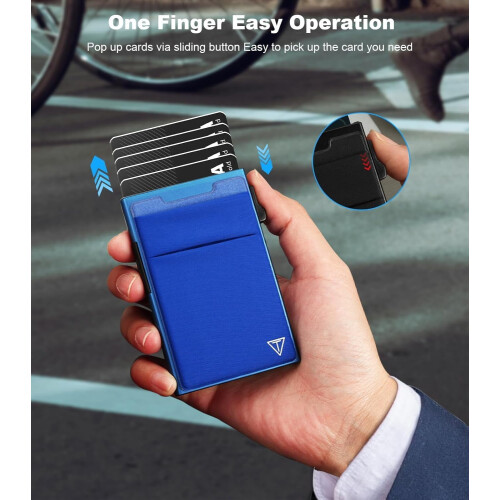 Wallet for Men - RFID Protected, Scratch Resistant, Large Capacity, Extra Pocket, Sliding Button, Blue 1