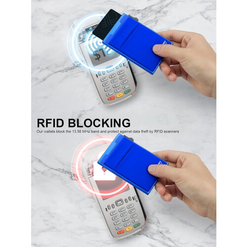 Wallet for Men - RFID Protected, Scratch Resistant, Large Capacity, Extra Pocket, Sliding Button, Blue 2