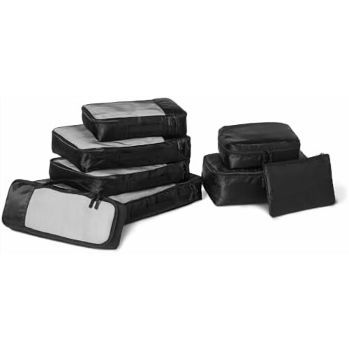 8-teiliges Packwürfel-Set mit Netzdeckel, Schwarz
