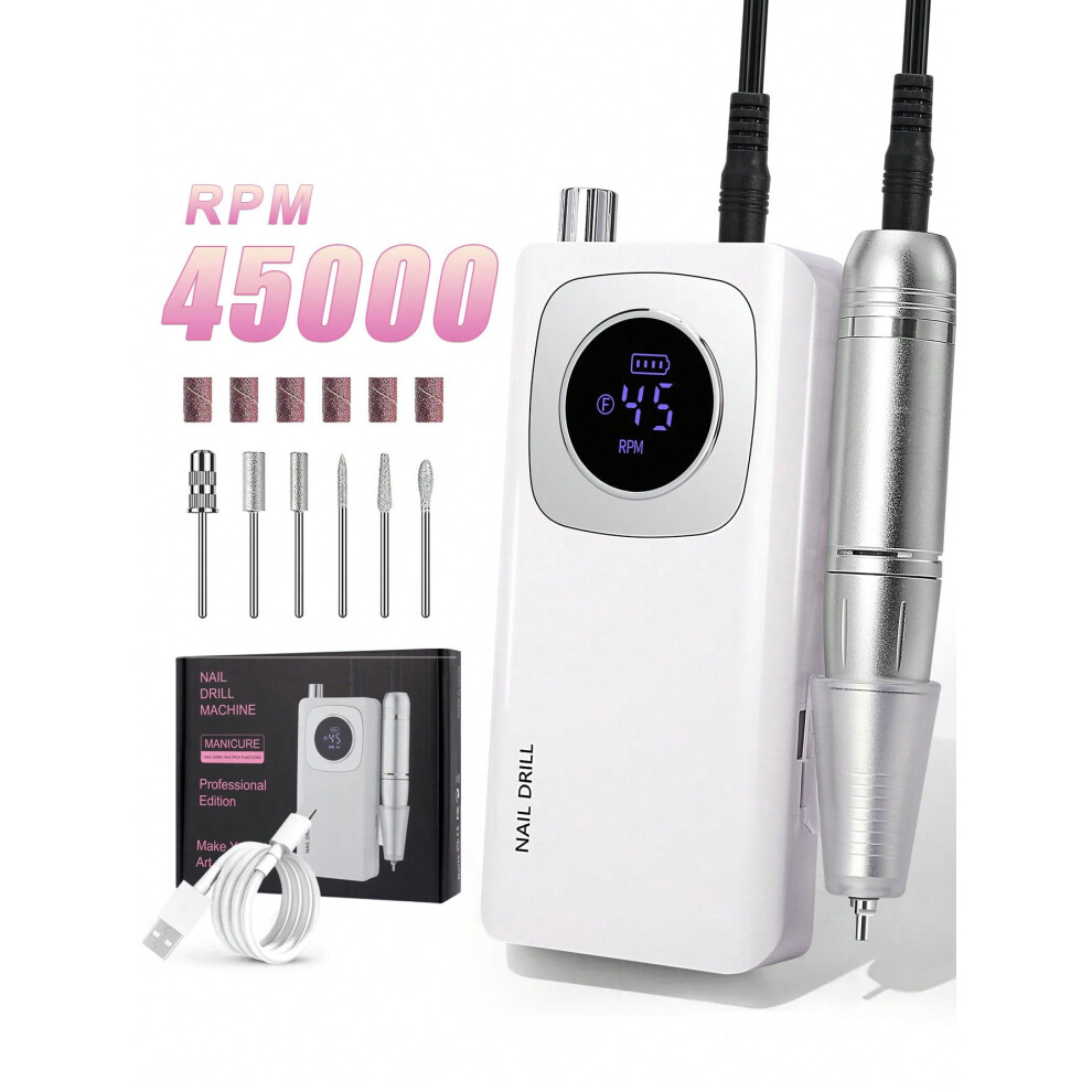 Portable 45000RPM Electric Nail Drill Rechargeable For Gel Acrylic Nail Removal Nail Art Polish Salon Tool