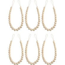 Pekkaxy 2pcs Boho Curtain Tiebacks with Wood Beads, Outdoor Farmhouse Holdbacks for Curtains & Drapes, Compatible with Standard Rods